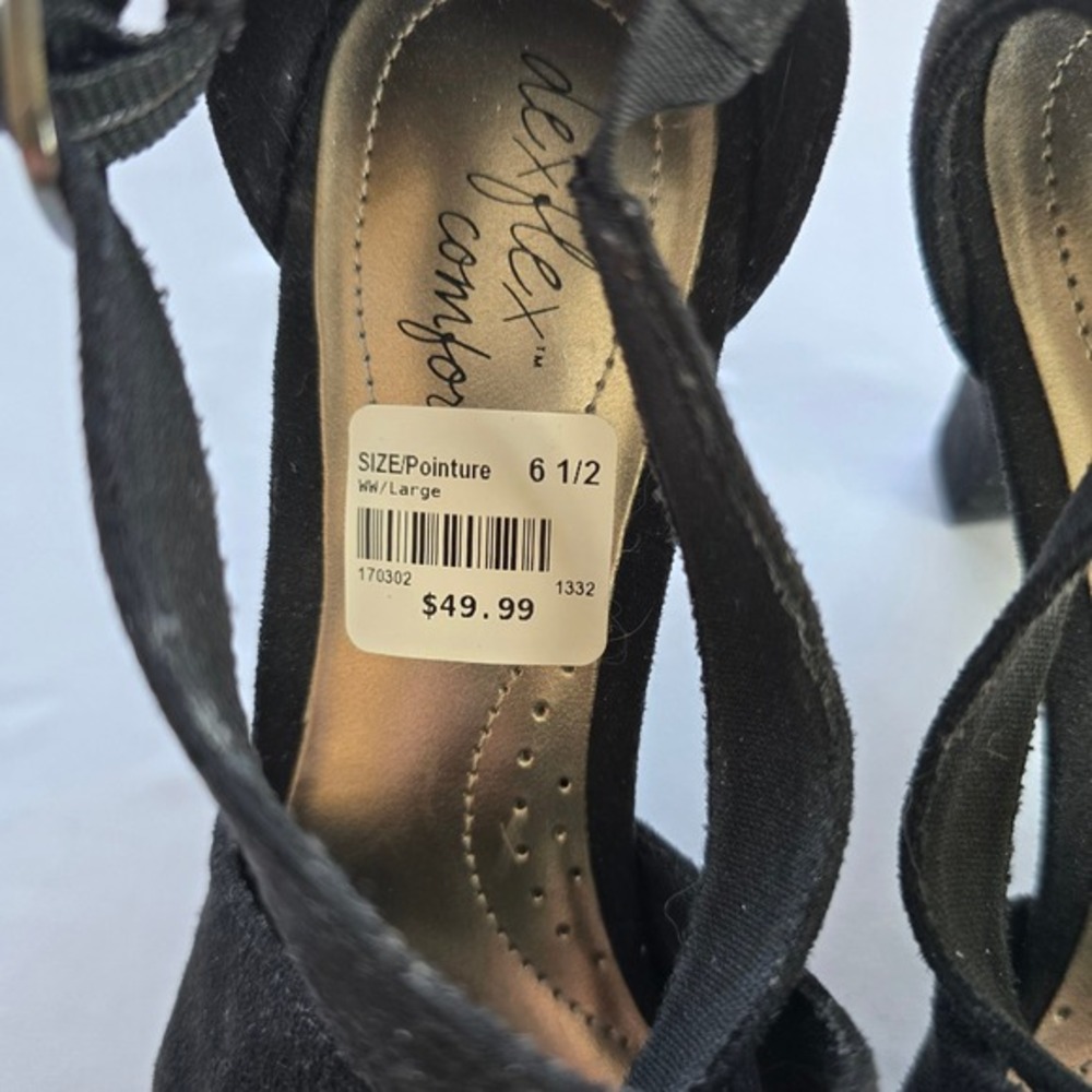 🆕️ Dexflex Comfort Black Suede Ankle Strap Women's Size 6.5 Block Heel Pumps - Picture 2 of 16